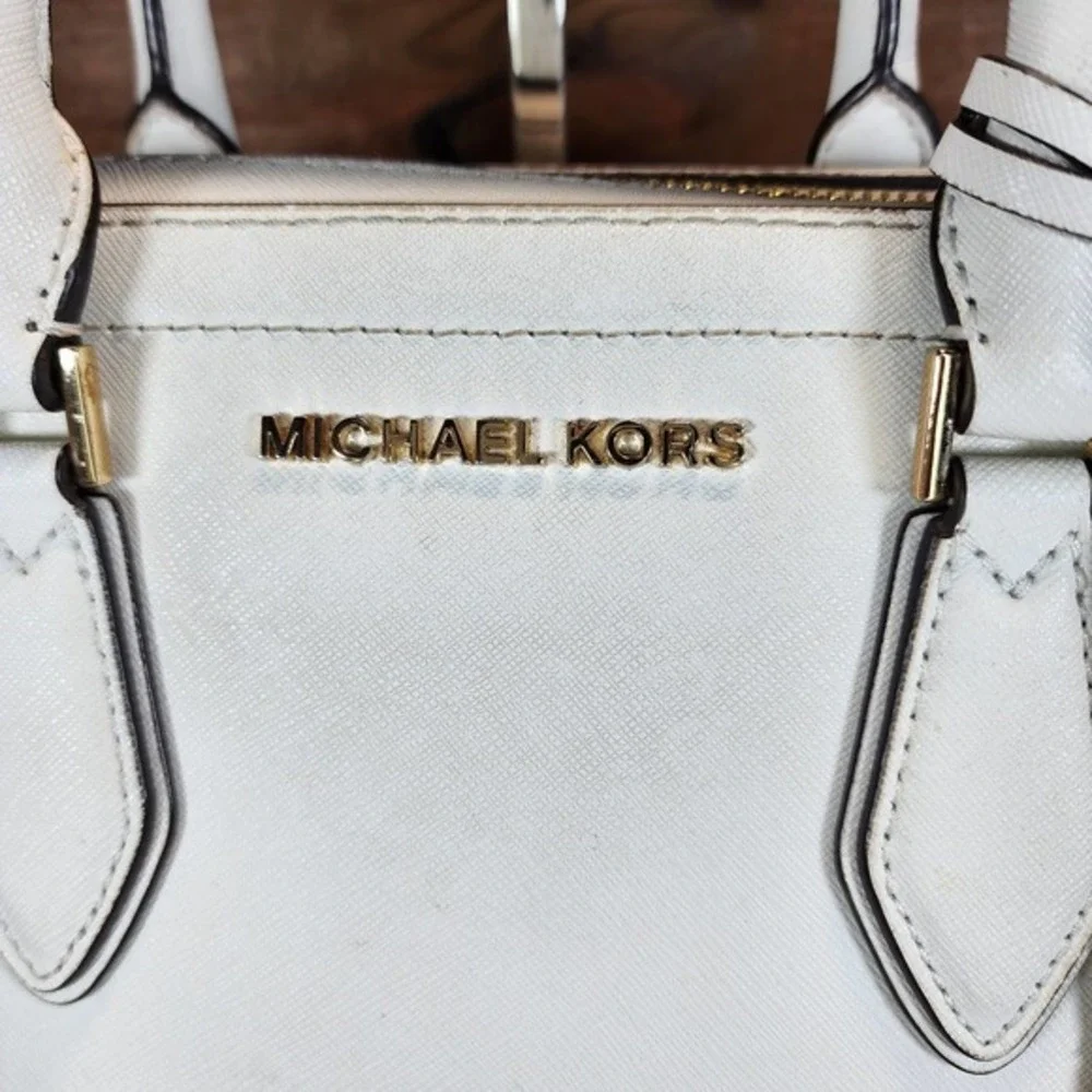 Michael Kors White Ayden Medium Saffiano Leather Satchel